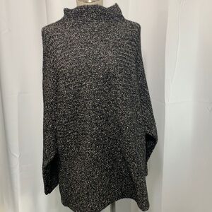 Max Studio Soft & Cozy Slouchy Batwing Mock Neck Sweater Grey Black, Sz XL